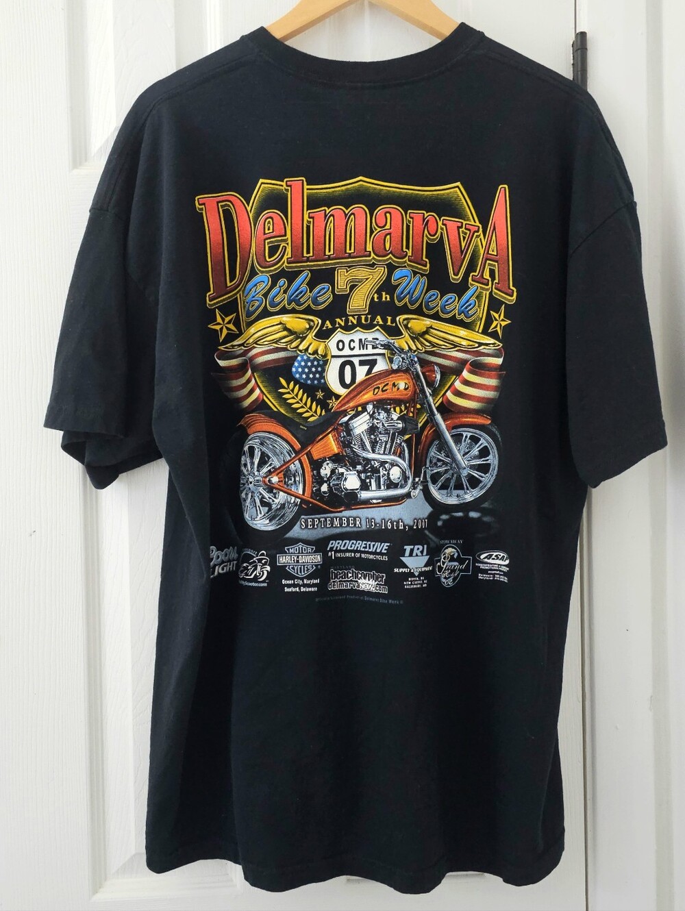 Men’s Black Delmarva Bike Week 2007 Motorcycle T-Shirt Approx 2X Vintage